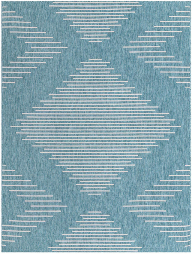 Light Aqua 9' x 12' Outdoor Modern Rectangle Area Rug Weather Resistant for Patio, Deck, Terrace, Balcony, Porch 100% Polypropylene Modern Outside Carpet for Sale at Rug Engine