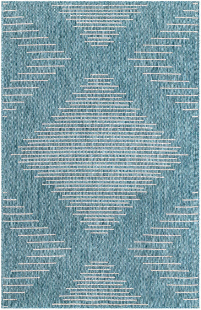 Light Aqua 5' 3 x 8' Outdoor Modern Rectangle Area Rug Weather Resistant for Patio, Deck, Terrace, Balcony, Porch 100% Polypropylene Modern Outside Carpet for Sale at Rug Engine