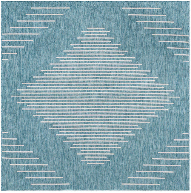 Light Aqua 7' 1 x 7' 1 Outdoor Modern Square Area Rug Weather Resistant for Patio, Deck, Terrace, Balcony, Porch 100% Polypropylene Modern Outside Carpet for Sale at Rug Engine
