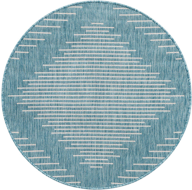 Light Aqua 3' 1 x 3' 1 Outdoor Modern Round Area Rug Weather Resistant for Patio, Deck, Terrace, Balcony, Porch 100% Polypropylene Modern Outside Carpet for Sale at Rug Engine