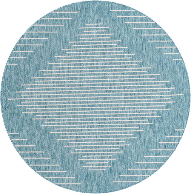 Light Aqua 6' 1 x 6' 1 Outdoor Modern Round Area Rug Weather Resistant for Patio, Deck, Terrace, Balcony, Porch 100% Polypropylene Modern Outside Carpet for Sale at Rug Engine