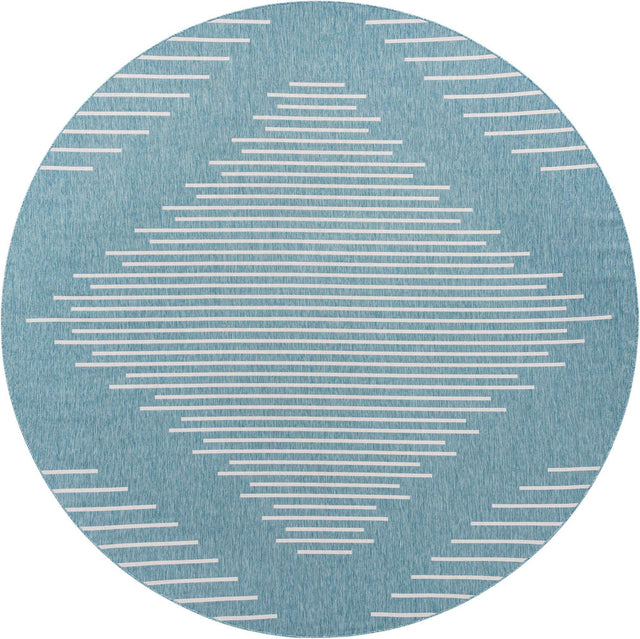Light Aqua 13' 1 x 13' 1 Outdoor Modern Round Area Rug Weather Resistant for Patio, Deck, Terrace, Balcony, Porch 100% Polypropylene Modern Outside Carpet for Sale at Rug Engine
