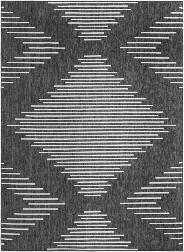 Charcoal Gray 10' x 13' 1 Outdoor Modern Rectangle Area Rug Weather Resistant for Patio, Deck, Terrace, Balcony, Porch 100% Polypropylene Modern Outside Carpet for Sale at Rug Engine