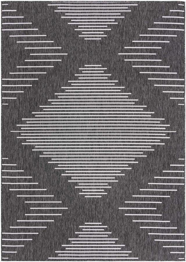 Charcoal Gray 7' 1 x 10' Outdoor Modern Rectangle Area Rug Weather Resistant for Patio, Deck, Terrace, Balcony, Porch 100% Polypropylene Modern Outside Carpet for Sale at Rug Engine