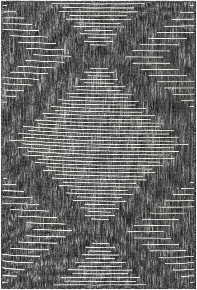 Charcoal Gray 4' 1 x 6' 1 Outdoor Modern Rectangle Area Rug Weather Resistant for Patio, Deck, Terrace, Balcony, Porch 100% Polypropylene Modern Outside Carpet for Sale at Rug Engine