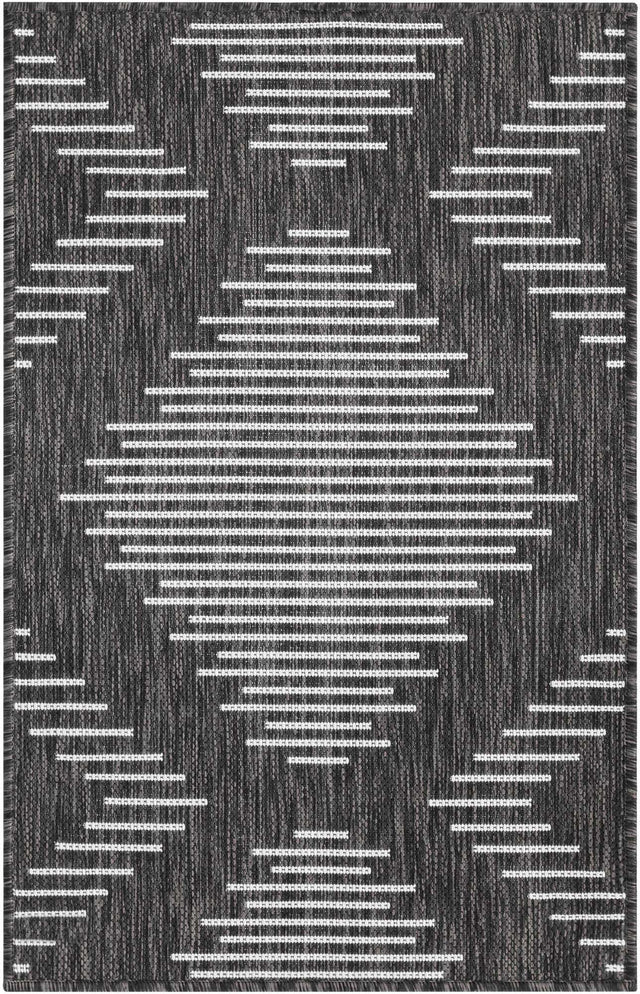 Charcoal Gray 2' x 3' 1 Outdoor Modern Rectangle Area Rug Weather Resistant for Patio, Deck, Terrace, Balcony, Porch 100% Polypropylene Modern Outside Carpet for Sale at Rug Engine