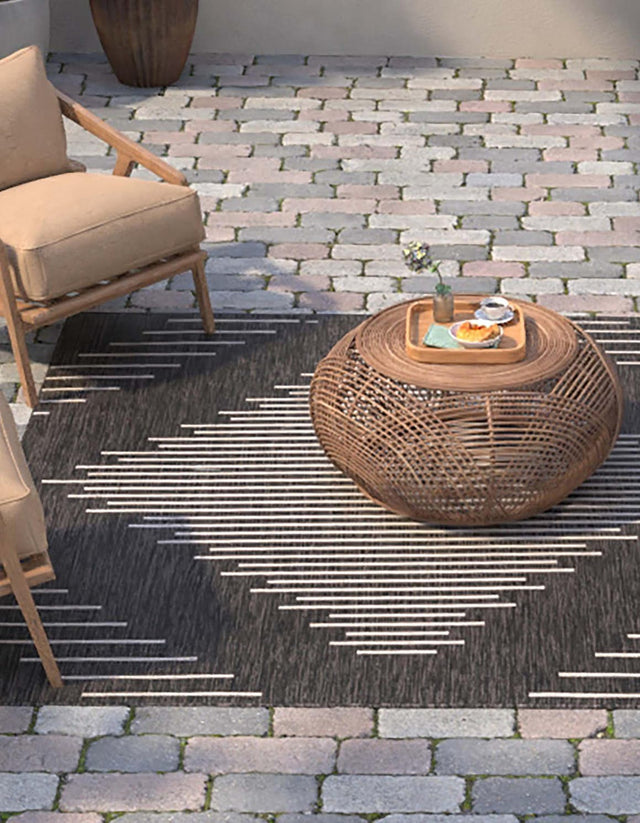 Charcoal Gray 10' x 10' Outdoor Modern Square Area Rug Weather Resistant for Patio, Deck, Terrace, Balcony, Porch 100% Polypropylene Modern Outside Carpet for Sale at Rug Engine