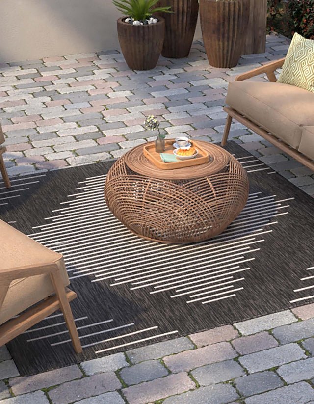 Charcoal Gray 13' 1 x 13' 1 Outdoor Modern Square Area Rug Weather Resistant for Patio, Deck, Terrace, Balcony, Porch 100% Polypropylene Modern Outside Carpet for Sale at Rug Engine