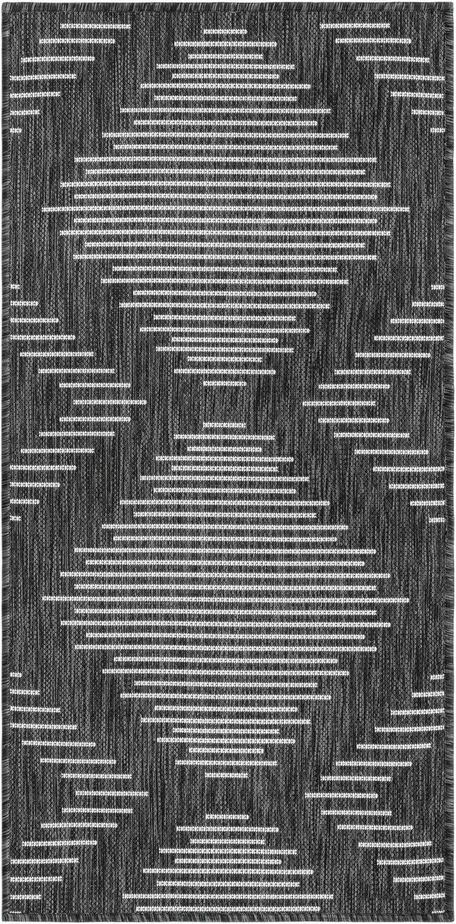 Charcoal Gray 2' x 4' 1 Outdoor Modern Runner Area Rug Weather Resistant for Patio, Deck, Terrace, Balcony, Porch 100% Polypropylene Modern Outside Carpet for Sale at Rug Engine