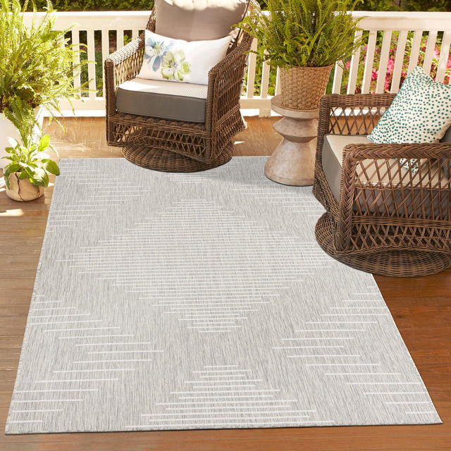 Gray 7' 10 x 11' Outdoor Modern Rectangle Area Rug Weather Resistant for Patio, Deck, Terrace, Balcony, Porch 100% Polypropylene Modern Outside Carpet for Sale at Rug Engine