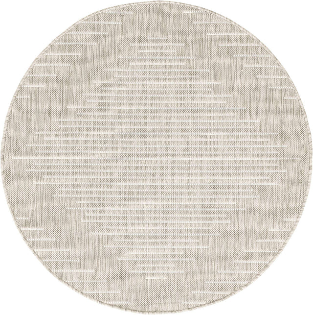 Gray 4' 1 x 4' 1 Outdoor Modern Round Area Rug Weather Resistant for Patio, Deck, Terrace, Balcony, Porch 100% Polypropylene Modern Outside Carpet for Sale at Rug Engine