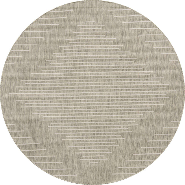 Gray 7' 10 x 7' 10 Outdoor Modern Round Area Rug Weather Resistant for Patio, Deck, Terrace, Balcony, Porch 100% Polypropylene Modern Outside Carpet for Sale at Rug Engine