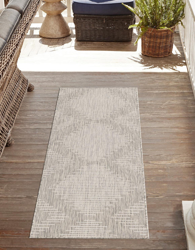 Gray 2' x 6' 1 Outdoor Modern Runner Area Rug Weather Resistant for Patio, Deck, Terrace, Balcony, Porch 100% Polypropylene Modern Outside Carpet for Sale at Rug Engine