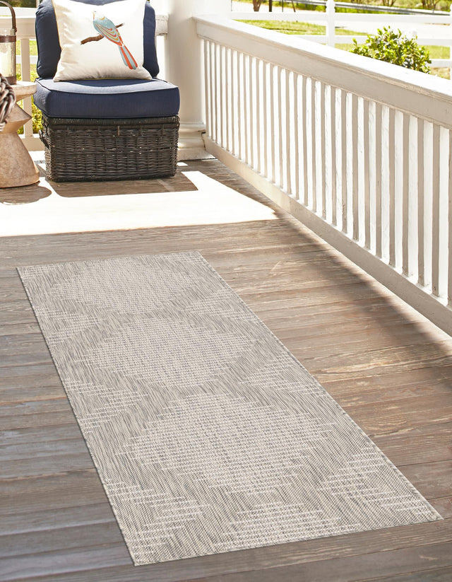 Gray 2' x 6' 1 Outdoor Modern Runner Area Rug Weather Resistant for Patio, Deck, Terrace, Balcony, Porch 100% Polypropylene Modern Outside Carpet for Sale at Rug Engine