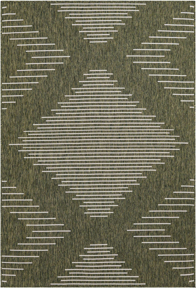 Green 6' 1 x 9' Outdoor Modern Rectangle Area Rug Weather Resistant for Patio, Deck, Terrace, Balcony, Porch 100% Polypropylene Modern Outside Carpet for Sale at Rug Engine