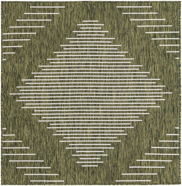 Green 5' 3 x 5' 3 Outdoor Modern Square Area Rug Weather Resistant for Patio, Deck, Terrace, Balcony, Porch 100% Polypropylene Modern Outside Carpet for Sale at Rug Engine