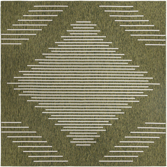 Green 13' 1 x 13' 1 Outdoor Modern Square Area Rug Weather Resistant for Patio, Deck, Terrace, Balcony, Porch 100% Polypropylene Modern Outside Carpet for Sale at Rug Engine