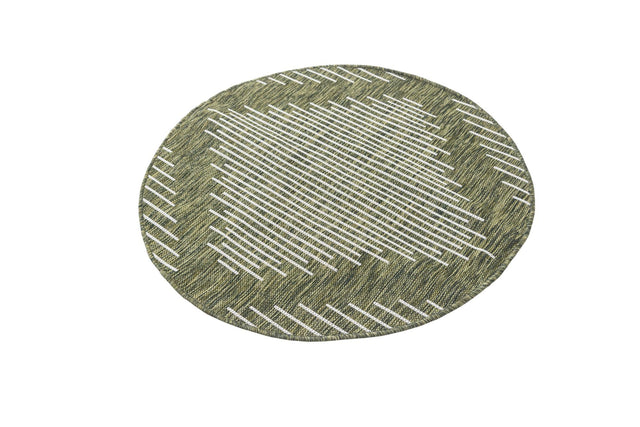 Green 3' 1 x 3' 1 Outdoor Modern Round Area Rug Weather Resistant for Patio, Deck, Terrace, Balcony, Porch 100% Polypropylene Modern Outside Carpet for Sale at Rug Engine