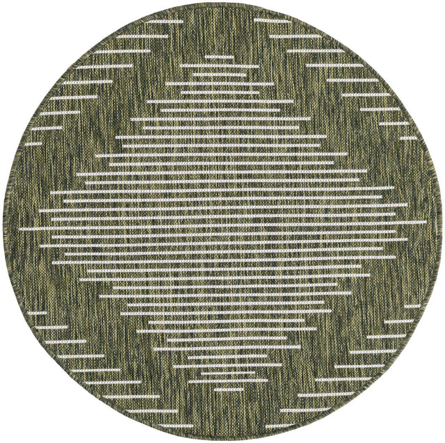 Green 4' 1 x 4' 1 Outdoor Modern Round Area Rug Weather Resistant for Patio, Deck, Terrace, Balcony, Porch 100% Polypropylene Modern Outside Carpet for Sale at Rug Engine