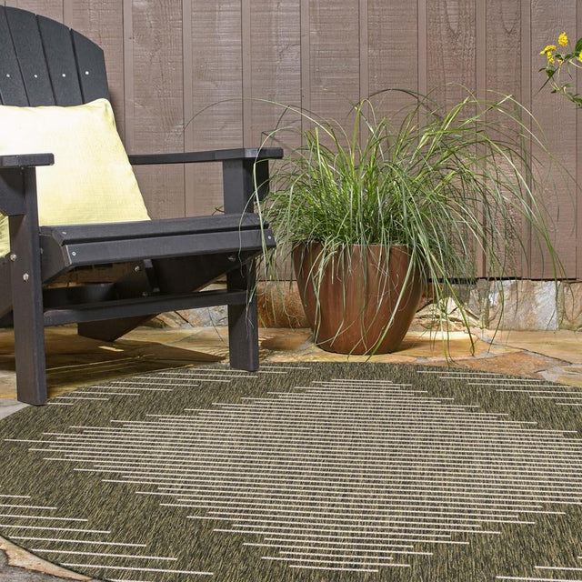 Green 3' 1 x 3' 1 Outdoor Modern Round Area Rug Weather Resistant for Patio, Deck, Terrace, Balcony, Porch 100% Polypropylene Modern Outside Carpet for Sale at Rug Engine