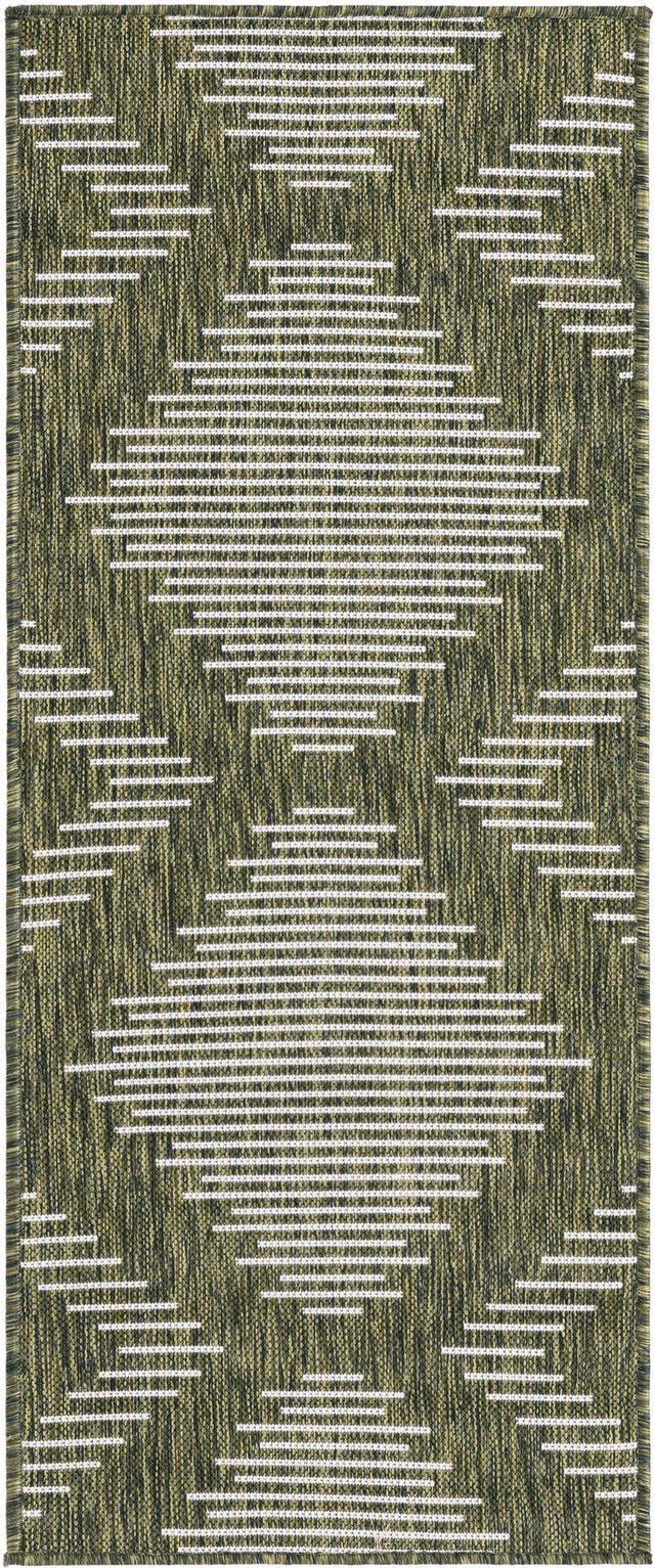 Green 2' x 5' 3 Outdoor Modern Runner Area Rug Weather Resistant for Patio, Deck, Terrace, Balcony, Porch 100% Polypropylene Modern Outside Carpet for Sale at Rug Engine
