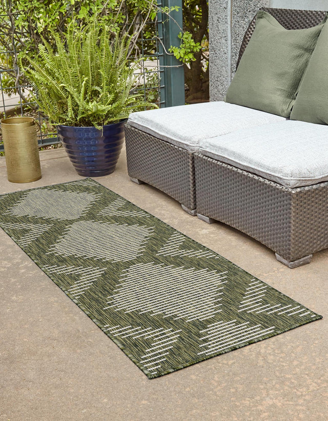 Green 2' x 5' 3 Outdoor Modern Runner Area Rug Weather Resistant for Patio, Deck, Terrace, Balcony, Porch 100% Polypropylene Modern Outside Carpet for Sale at Rug Engine