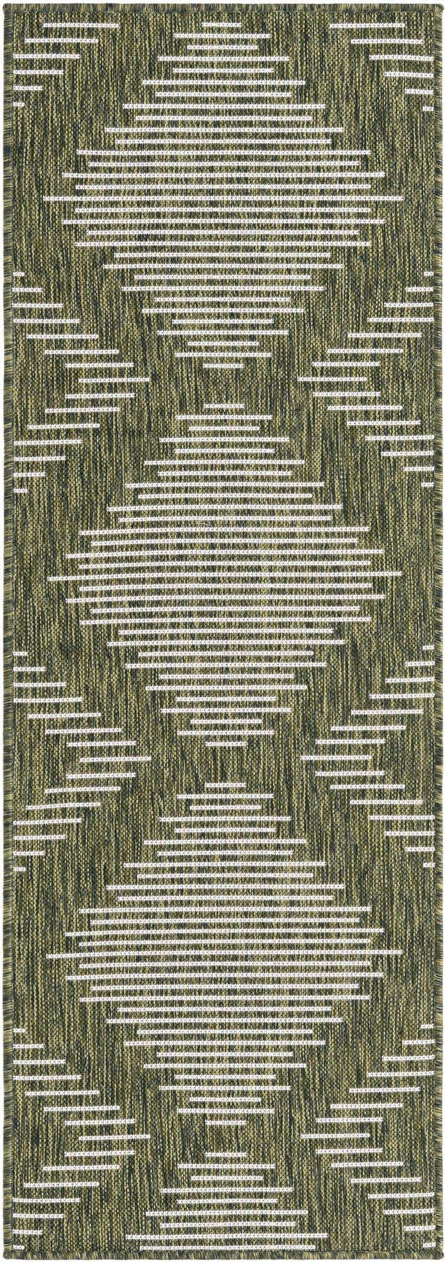 Green 2' x 6' 1 Outdoor Modern Runner Area Rug Weather Resistant for Patio, Deck, Terrace, Balcony, Porch 100% Polypropylene Modern Outside Carpet for Sale at Rug Engine
