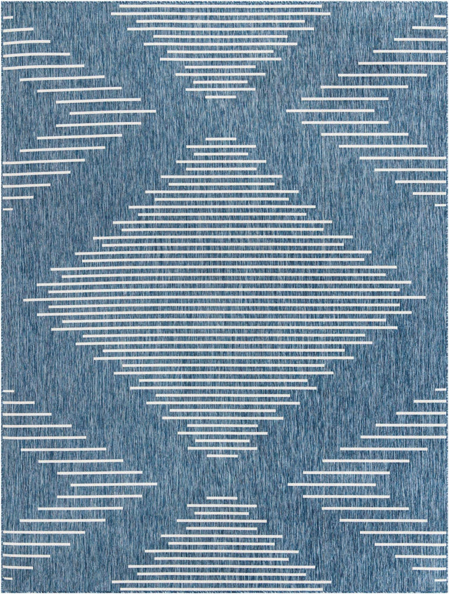 Blue 9' x 12' Outdoor Modern Rectangle Area Rug Weather Resistant for Patio, Deck, Terrace, Balcony, Porch 100% Polypropylene Modern Outside Carpet for Sale at Rug Engine