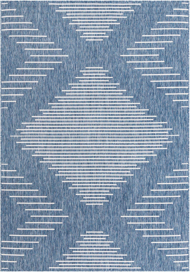 Blue 7' 1 x 10' Outdoor Modern Rectangle Area Rug Weather Resistant for Patio, Deck, Terrace, Balcony, Porch 100% Polypropylene Modern Outside Carpet for Sale at Rug Engine