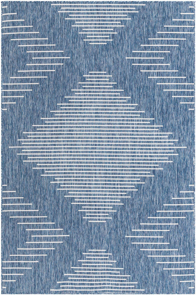 Blue 6' 1 x 9' Outdoor Modern Rectangle Area Rug Weather Resistant for Patio, Deck, Terrace, Balcony, Porch 100% Polypropylene Modern Outside Carpet for Sale at Rug Engine