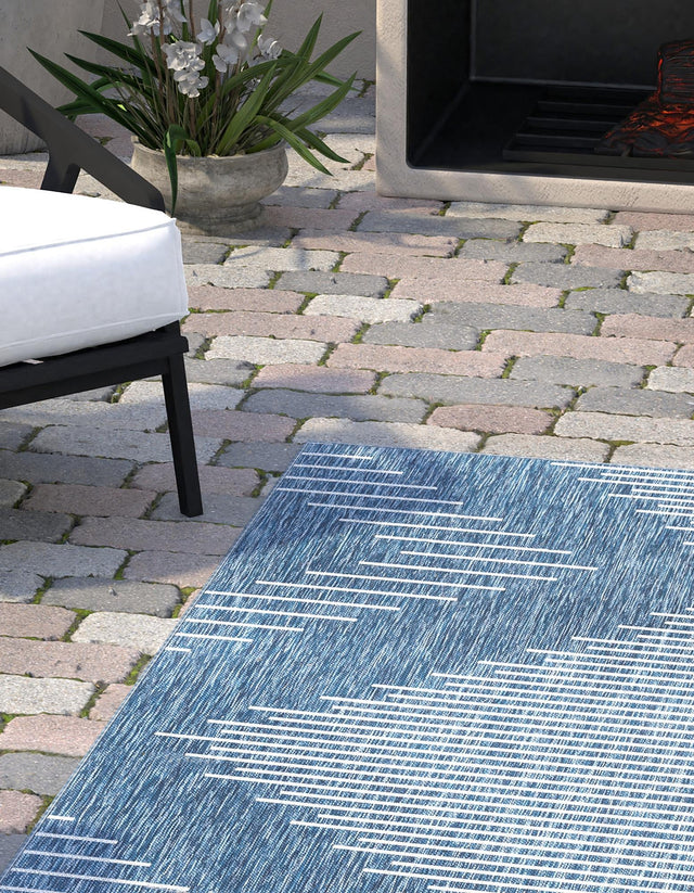 Blue 4' 1 x 6' 1 Outdoor Modern Rectangle Area Rug Weather Resistant for Patio, Deck, Terrace, Balcony, Porch 100% Polypropylene Modern Outside Carpet for Sale at Rug Engine