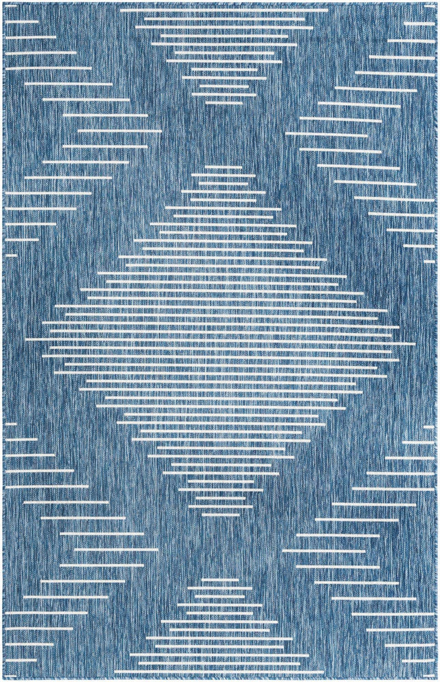 Blue 5' 3 x 8' Outdoor Modern Rectangle Area Rug Weather Resistant for Patio, Deck, Terrace, Balcony, Porch 100% Polypropylene Modern Outside Carpet for Sale at Rug Engine