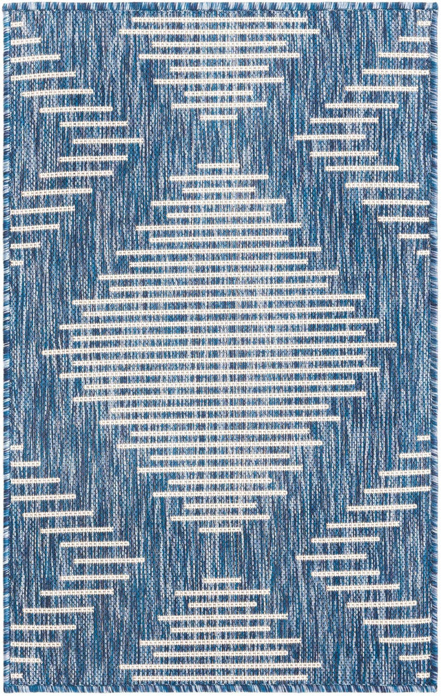 Blue 2' x 3' 1 Outdoor Modern Rectangle Area Rug Weather Resistant for Patio, Deck, Terrace, Balcony, Porch 100% Polypropylene Modern Outside Carpet for Sale at Rug Engine