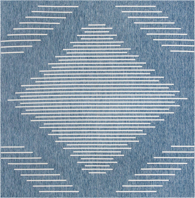 Blue 13' 1 x 13' 1 Outdoor Modern Square Area Rug Weather Resistant for Patio, Deck, Terrace, Balcony, Porch 100% Polypropylene Modern Outside Carpet for Sale at Rug Engine