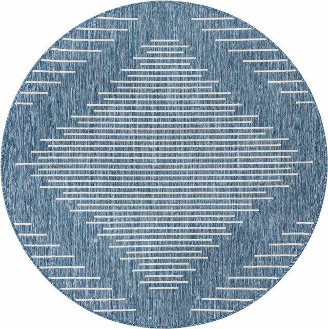 Blue 6' 1 x 6' 1 Outdoor Modern Round Area Rug Weather Resistant for Patio, Deck, Terrace, Balcony, Porch 100% Polypropylene Modern Outside Carpet for Sale at Rug Engine