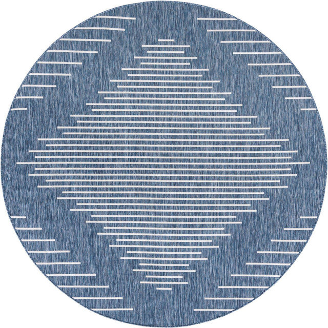 Blue 7' 10 x 7' 10 Outdoor Modern Round Area Rug Weather Resistant for Patio, Deck, Terrace, Balcony, Porch 100% Polypropylene Modern Outside Carpet for Sale at Rug Engine