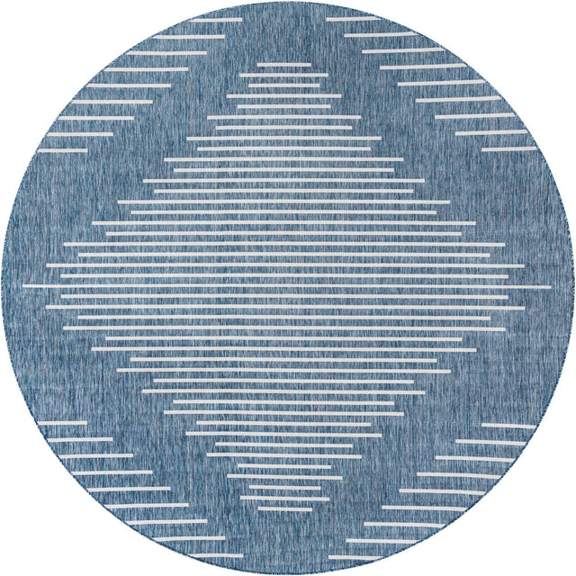 Blue 10' 8 x 10' 8 Outdoor Modern Round Area Rug Weather Resistant for Patio, Deck, Terrace, Balcony, Porch 100% Polypropylene Modern Outside Carpet for Sale at Rug Engine