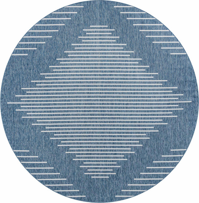 Blue 13' 1 x 13' 1 Outdoor Modern Round Area Rug Weather Resistant for Patio, Deck, Terrace, Balcony, Porch 100% Polypropylene Modern Outside Carpet for Sale at Rug Engine