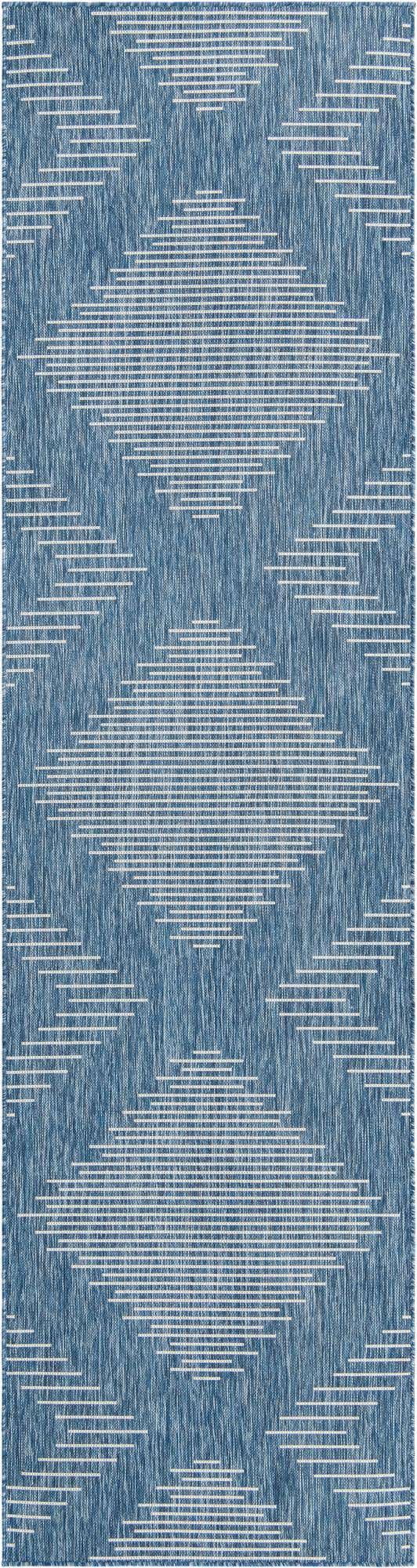 Blue 2' 7 x 12' Outdoor Modern Runner Area Rug Weather Resistant for Patio, Deck, Terrace, Balcony, Porch 100% Polypropylene Modern Outside Carpet for Sale at Rug Engine