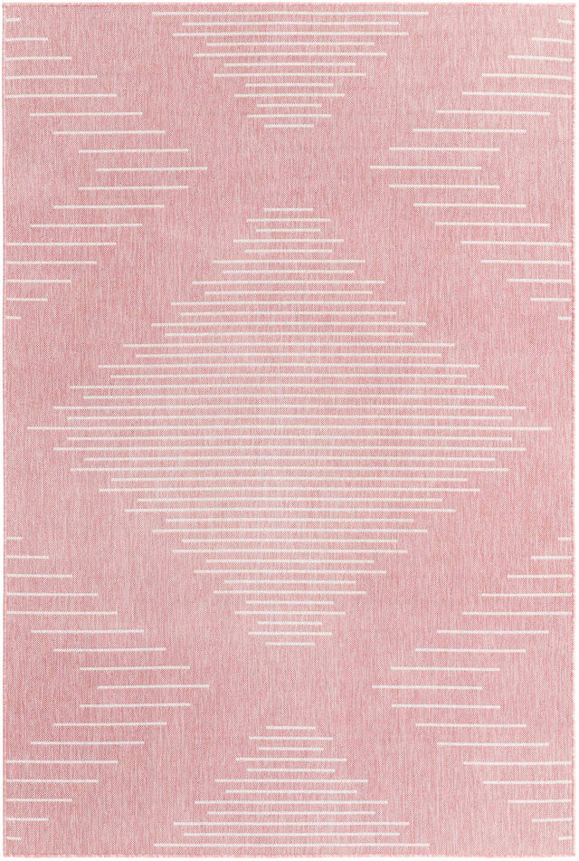 Pink 6' 1 x 9' Outdoor Modern Rectangle Area Rug Weather Resistant for Patio, Deck, Terrace, Balcony, Porch 100% Polypropylene Modern Outside Carpet for Sale at Rug Engine