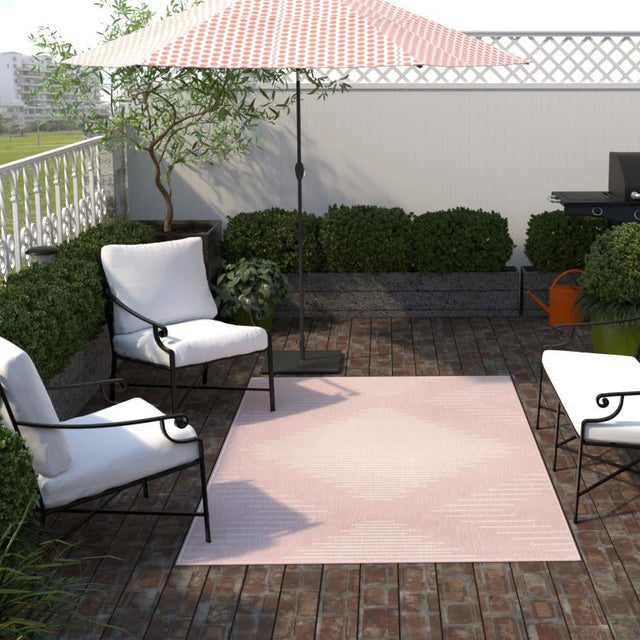 Pink 4' 1 x 6' 1 Outdoor Modern Rectangle Area Rug Weather Resistant for Patio, Deck, Terrace, Balcony, Porch 100% Polypropylene Modern Outside Carpet for Sale at Rug Engine
