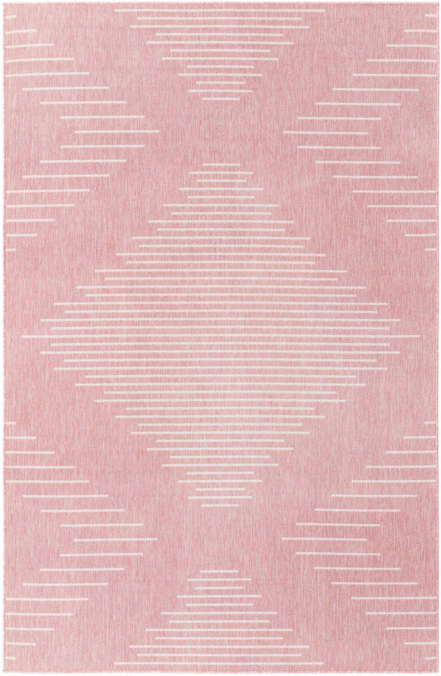 Pink 5' 3 x 8' Outdoor Modern Rectangle Area Rug Weather Resistant for Patio, Deck, Terrace, Balcony, Porch 100% Polypropylene Modern Outside Carpet for Sale at Rug Engine