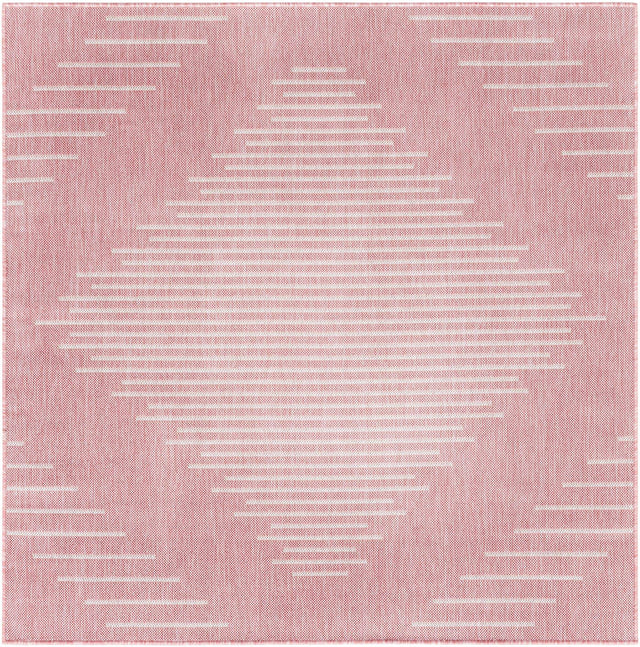 Pink 5' 3 x 5' 3 Outdoor Modern Square Area Rug Weather Resistant for Patio, Deck, Terrace, Balcony, Porch 100% Polypropylene Modern Outside Carpet for Sale at Rug Engine