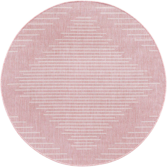 Pink 4' 1 x 4' 1 Outdoor Modern Round Area Rug Weather Resistant for Patio, Deck, Terrace, Balcony, Porch 100% Polypropylene Modern Outside Carpet for Sale at Rug Engine