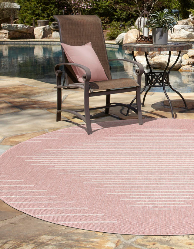 Pink 10' 8 x 10' 8 Outdoor Modern Round Area Rug Weather Resistant for Patio, Deck, Terrace, Balcony, Porch 100% Polypropylene Modern Outside Carpet for Sale at Rug Engine