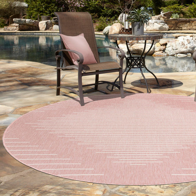 Pink 3' 1 x 3' 1 Outdoor Modern Round Area Rug Weather Resistant for Patio, Deck, Terrace, Balcony, Porch 100% Polypropylene Modern Outside Carpet for Sale at Rug Engine