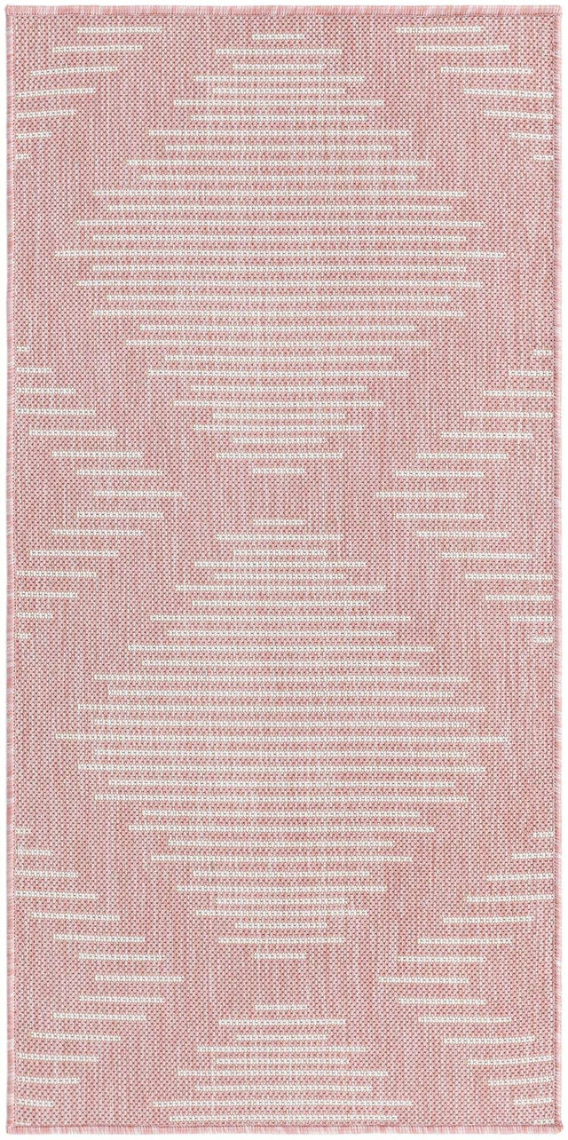 Pink 2' x 4' 1 Outdoor Modern Runner Area Rug Weather Resistant for Patio, Deck, Terrace, Balcony, Porch 100% Polypropylene Modern Outside Carpet for Sale at Rug Engine