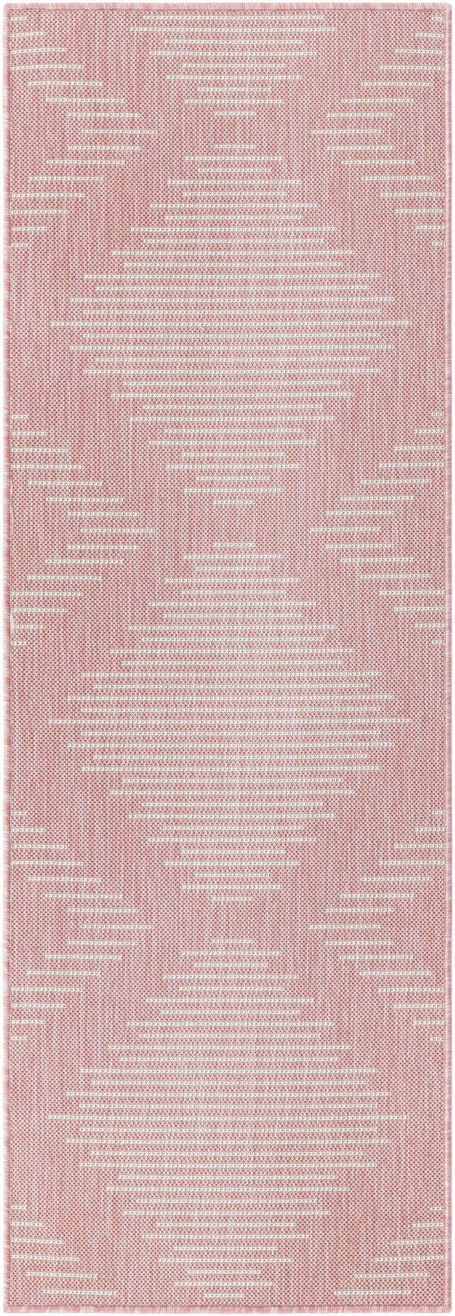 Pink 2' x 6' 1 Outdoor Modern Runner Area Rug Weather Resistant for Patio, Deck, Terrace, Balcony, Porch 100% Polypropylene Modern Outside Carpet for Sale at Rug Engine