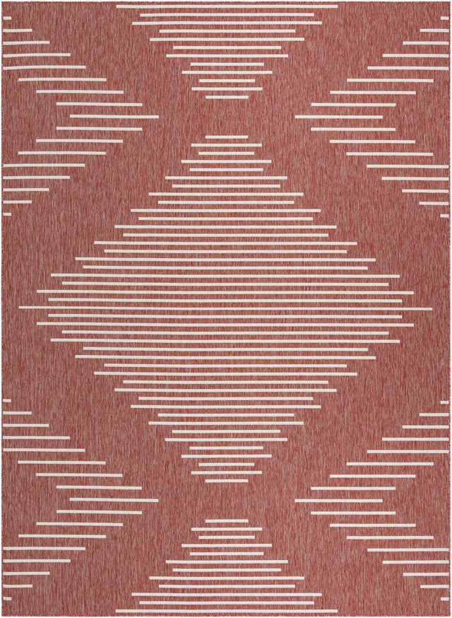 Rust Red 10' x 13' 1 Outdoor Modern Rectangle Area Rug Weather Resistant for Patio, Deck, Terrace, Balcony, Porch 100% Polypropylene Modern Outside Carpet for Sale at Rug Engine