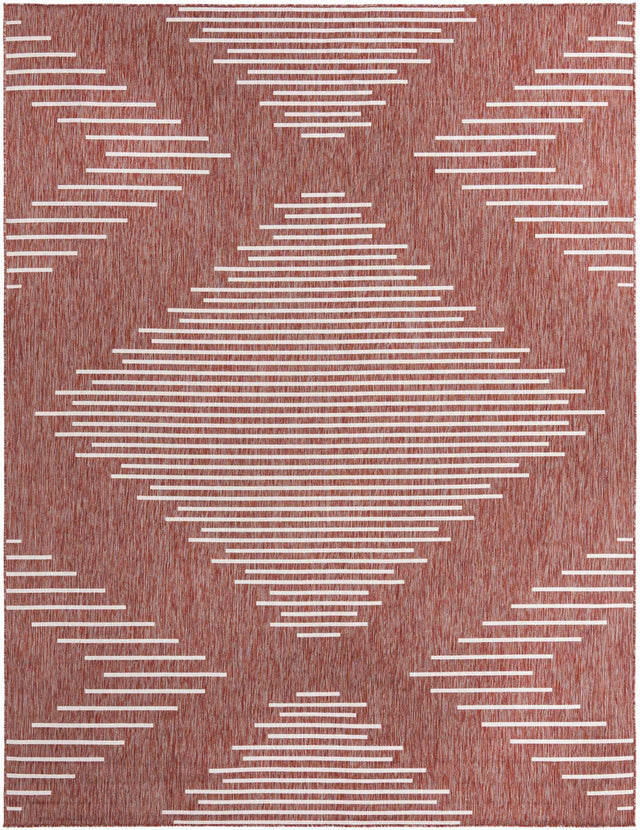 Rust Red 9' x 12' Outdoor Modern Rectangle Area Rug Weather Resistant for Patio, Deck, Terrace, Balcony, Porch 100% Polypropylene Modern Outside Carpet for Sale at Rug Engine